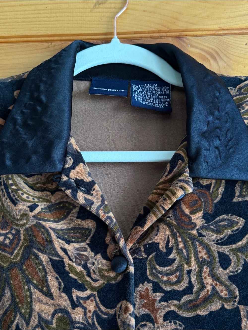 Liz Sport 90s Blouse Medium Paisley Velour Dark Academia Art Nouveau Vintage - Picture 3 of 14